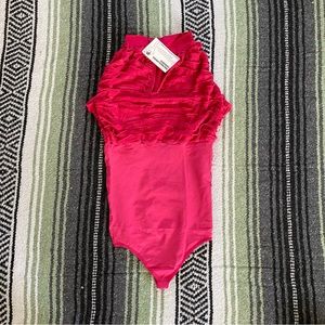 NWT faja by virtual sensuality. Bright pink ruffle bodysuit shape wear